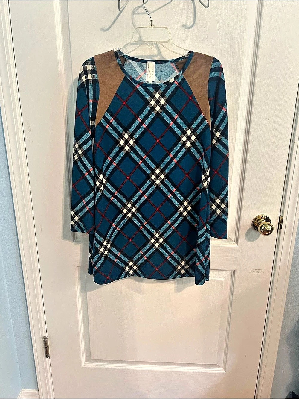Plaid Long Sleeve Dress Blue & Brown Size Small